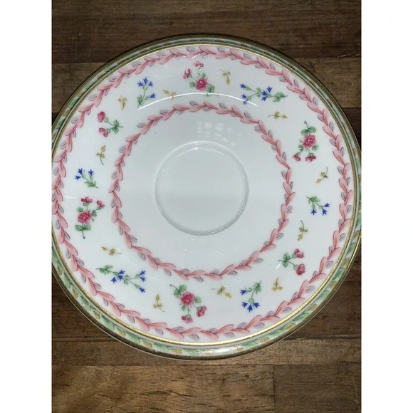 Bernardaud Limoges Green Pink Cup and Saucer Bread Trio Artois - Picture 4 of 6